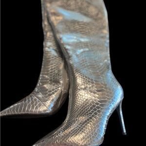 Extra Wide Calf Silver Snakeskin Women's Boots